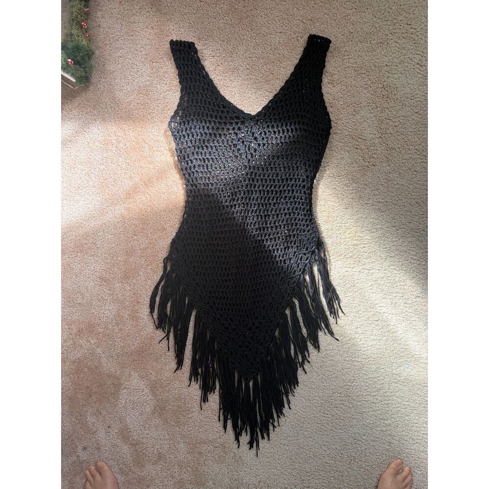 whimsigoth black crochet fringe bodysuit witchy festival